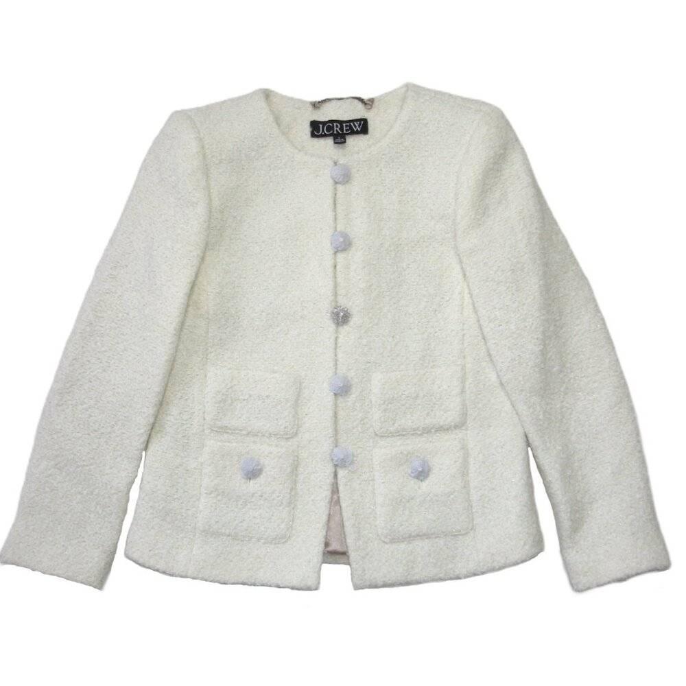 NWT J.Crew Collection Lady Jacket in Meringue Textured Tweed Jewel Button 4 $378 - Picture 5 of 8